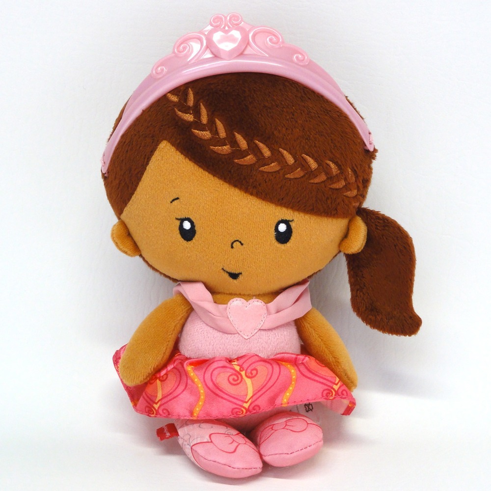 Fisher Price Princess Plush Doll Brunette Chimes Rattle Pink Dress CGN68 9.5in